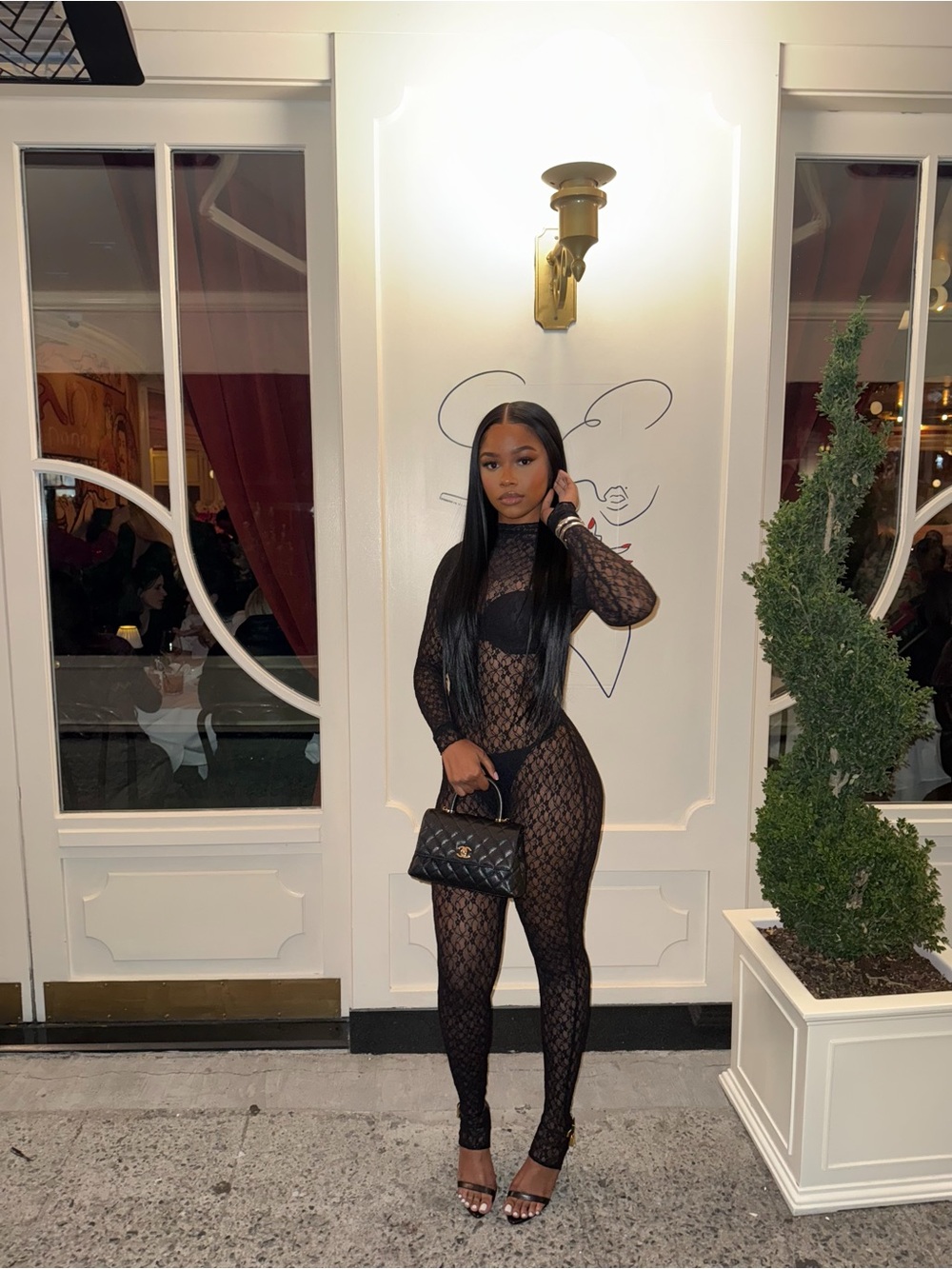naked wardrobe full lace black stirrup jumpsuit